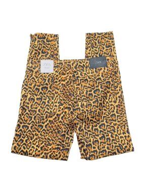 ZARA Women's Mid Rise Skinny Leopard Print Jeans Cotton Poly Stretch Size 4